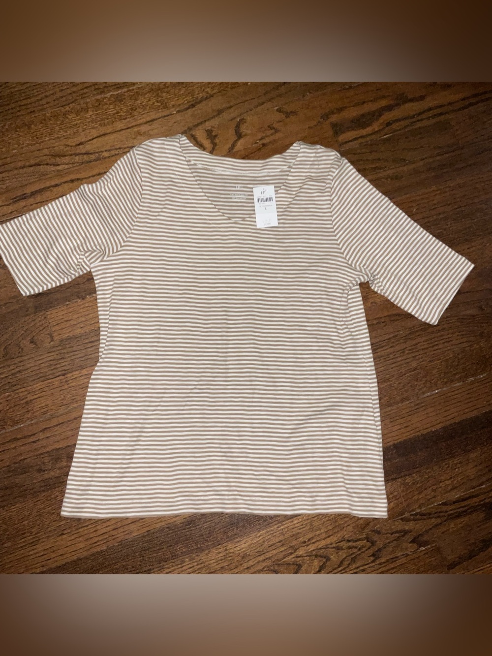 J. Jill Striped V-Neck Top in khaki and White New with Tag.